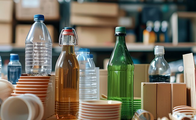 Recycelfähige Materialien auf einem Tisch