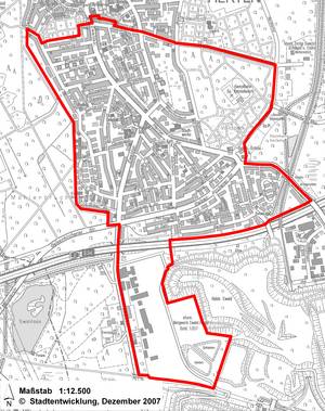 Stadtkarte mit Umgrenzung des Stadtumbaugebiets Herten-Süd