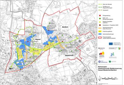 Ein Kartenausschnitt mit dem Stadtumbaugebiet GE-Hassel, Herten-Westerholt und -Bertlich