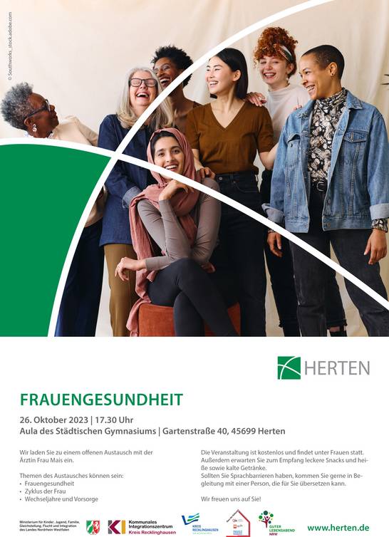 Die Stadt lädt in Zusammenarbeit mit dem Kommunalen Integrationszentrum Kreis Recklinghausen und der VHS Herten herzlich zum nächsten Themenabend Frauengesundheit ein.