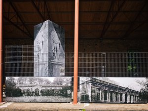 Blick auf die Orangerie, versehen mit historischen Fotos