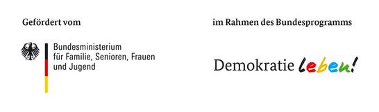 Bundesprogramm 'Demokratie leben' mit Förderlogo des Bundesministeriums für Familien, Senioren, Frauen und Jugend.