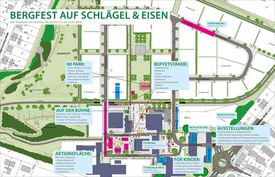 Bei dem Bergfest am Samstag, 30. April, gibt es viel zu entdecken. Der Plan bietet eine Übersicht. Bei dem Bergfest am Samstag, 30. April, gibt es viel zu entdecken. Der Plan bietet eine Übersicht.
