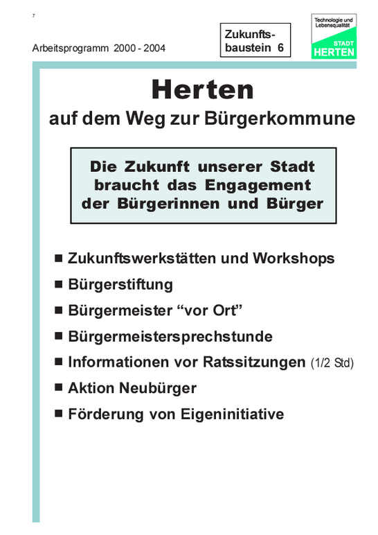 Folie 14: Herten auf dem Weg zur Bürgerkommune