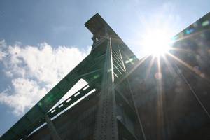 Der Doppelbockförderturm auf dem Zechengelände Ewald