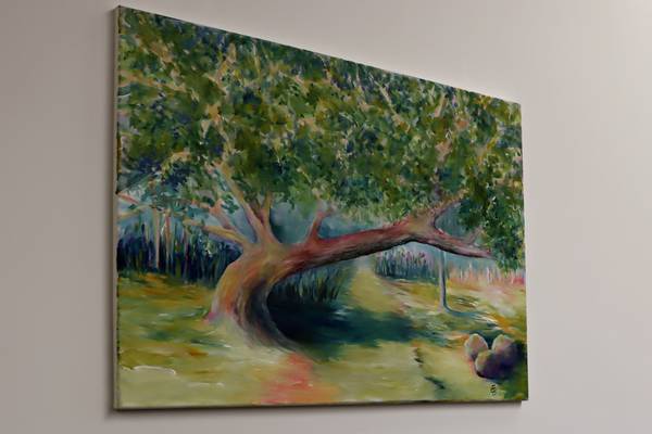 Das Bild der Hertener Künstlerin Eva Ernst ist am „Kleinen Haussee“ in Szczytno entstanden und ziert nun den Besprechungsraum im Hertener Rathaus