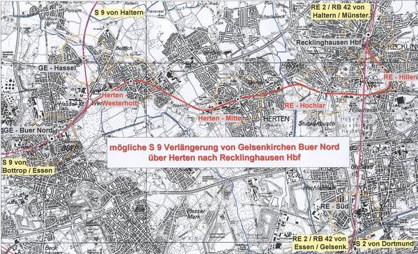 S-Bahn-Anschluss für Herten / Streckenplan (09/99)