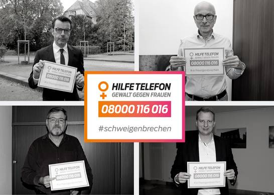 Bürgermeister Fred Toplak steht zusammen mit den Beigeordneten Matthias Steck, Christoph Heidenreich und Dr. Karsten Schneider für diese Aktion. 